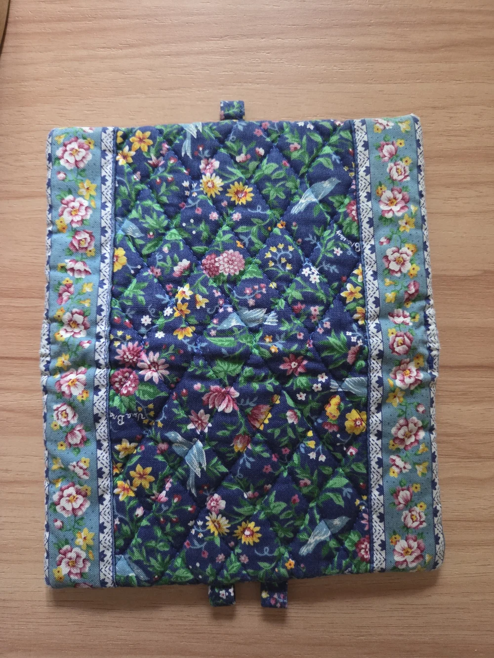 Vera Bradley Quilted Floral Cosmetic Case in Navy with Green and Yellow Accents